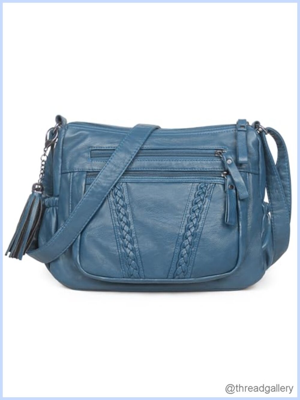 PU Leather Crossbody Bag with Tassel Adjustable Strap Zipper Pockets